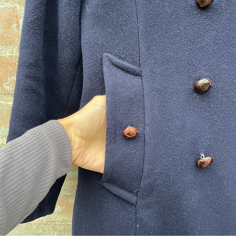 Vintage Pea Coat 60s Navy Blue Mackintosh Peacoat Pure Wool Double Breasted S - Picture 10 of 16